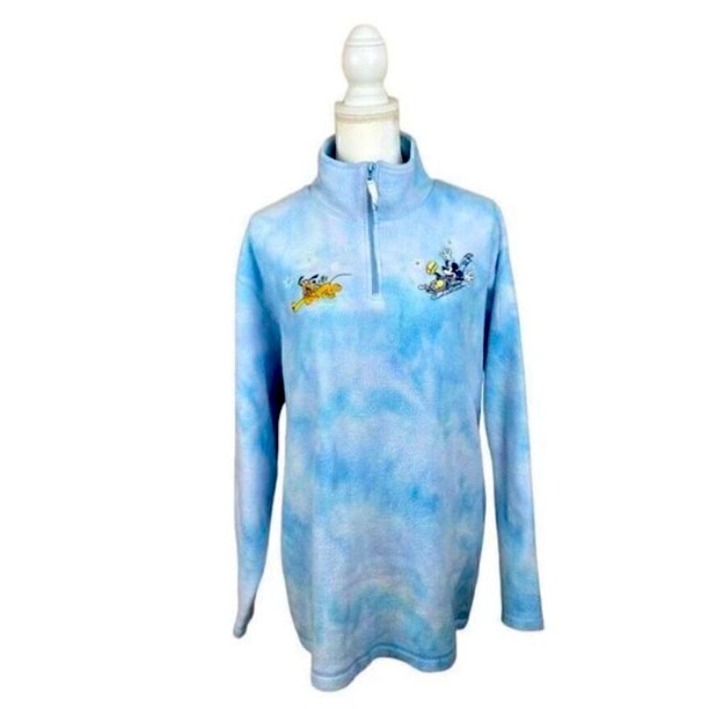 Disney Unlimited Mickey Blue White Tie Dye 1/4 Zip Fleece Womens Plus Size 22/24
